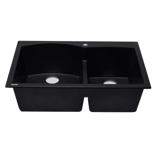 ALFI brand AB3320DI-BLA Black 33 Double Bowl Drop In Granite