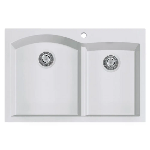 ALFI brand AB3320DI-W White 33 Double Bowl Drop In Granite