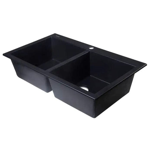 ALFI brand AB3420DI-BLA Black 34 Drop-In Double Bowl Granite