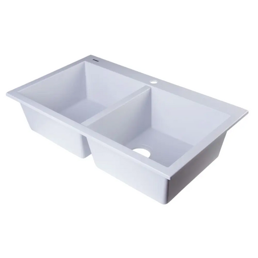 ALFI brand AB3420DI-W White 34 Drop-In Double Bowl Granite 