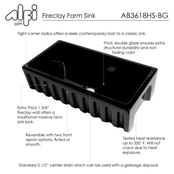 ALFI brand AB3618HS-BG 36 Black Gloss Reversible Smooth / 