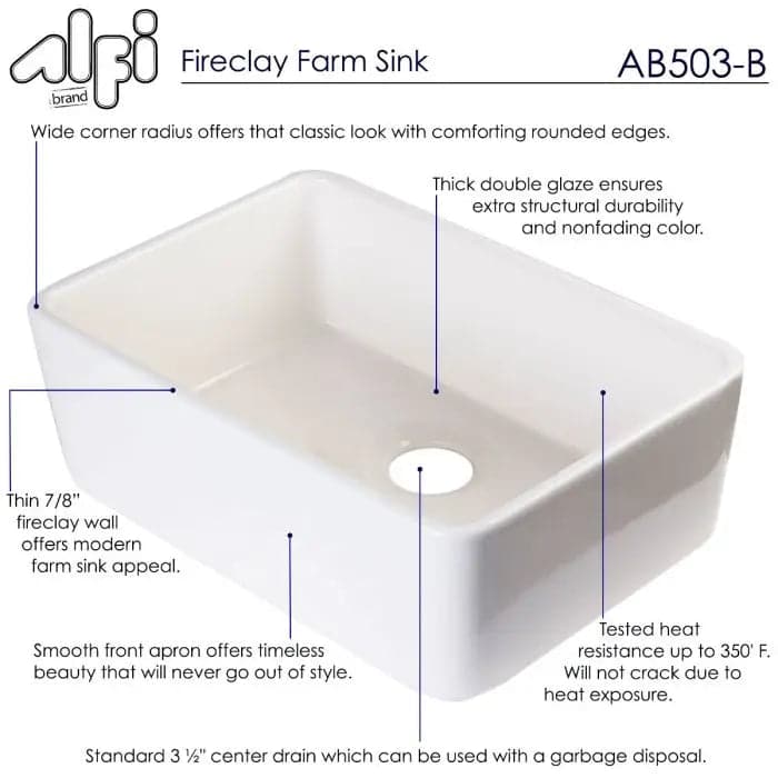 ALFI brand AB503-B Biscuit 23 Smooth Apron Fireclay Single 
