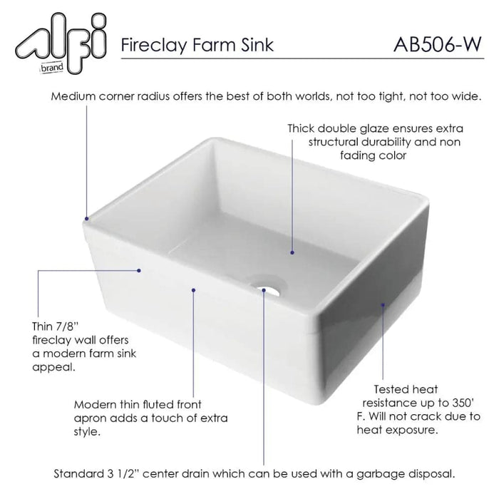 ALFI brand AB506-W White 26 Decorative Lip Apron Single Bowl