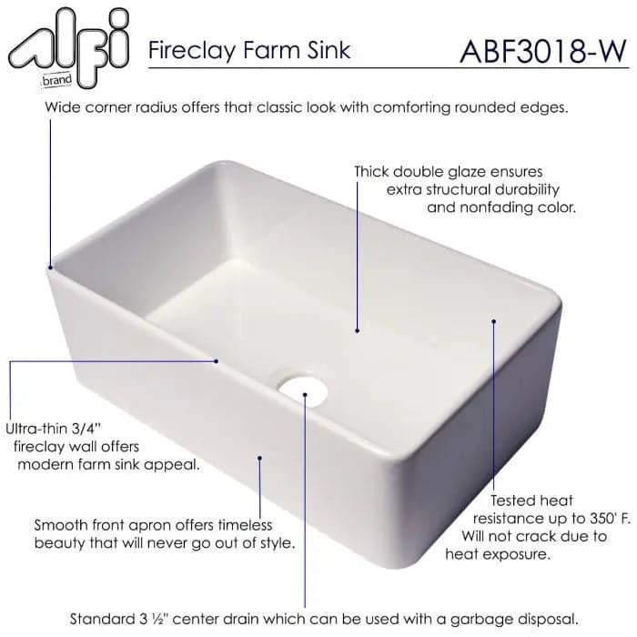 ALFI brand ABF3018 30 White Thin Wall Single Bowl Smooth