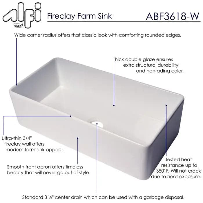 ALFI brand ABF3618 36 White Thin Wall Single Bowl Smooth