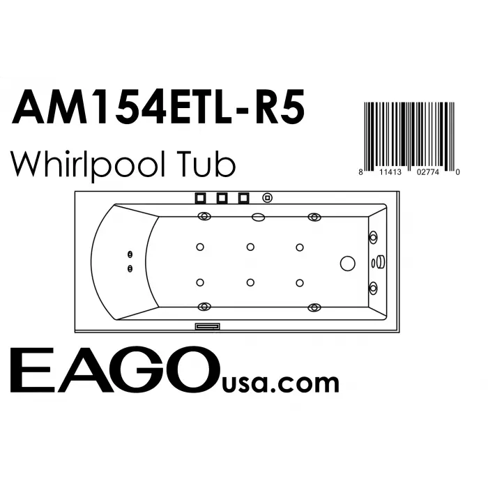 EAGO AM154ETL-R5 5 ft Acrylic White Rectangular Whirlpool 