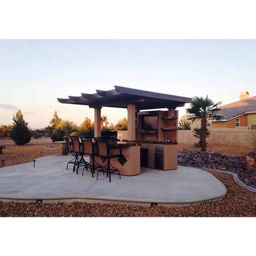Outdoor Kitchen T.V. Media Wall with Pergola and Outdoor Bar