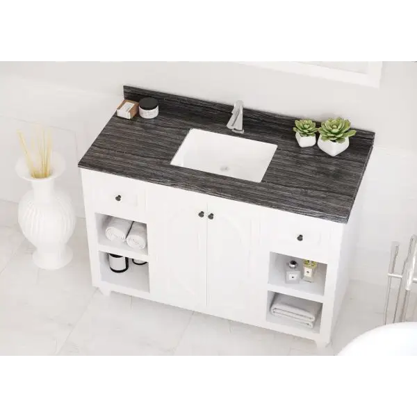 Odyssey 48 White Bathroom Vanity with Black Wood Marble 