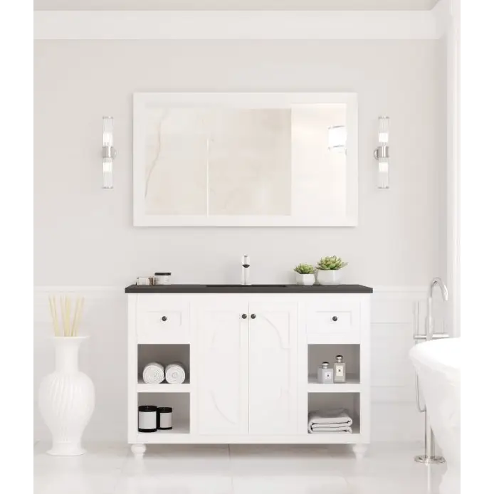 Odyssey 48 White Bathroom Vanity with Matte Black VIVA Stone