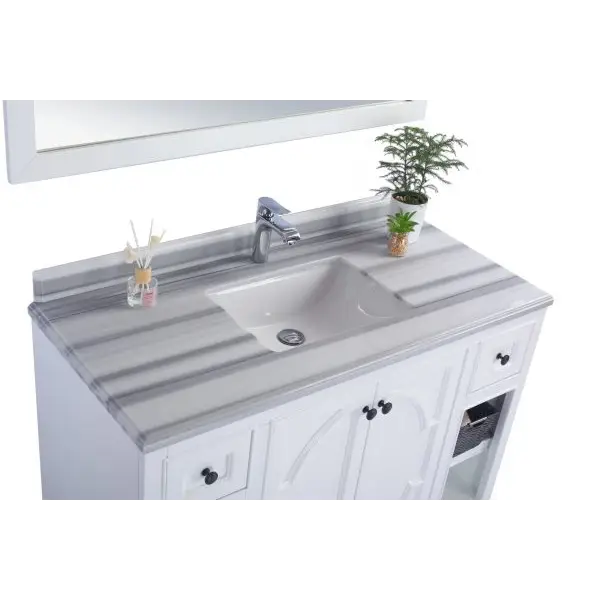 Odyssey 48 White Bathroom Vanity with White Stripes Marble 