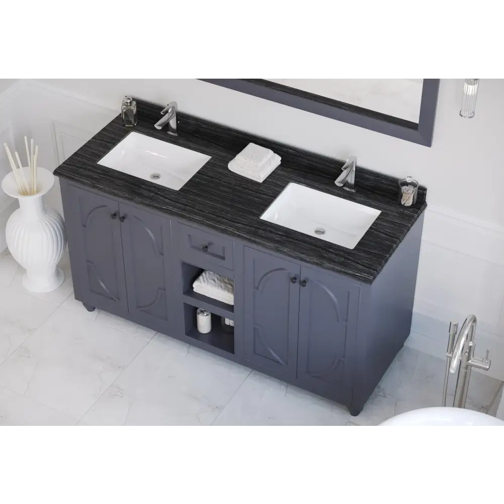 Odyssey 60 Maple Grey Double Sink Bathroom Vanity with Black