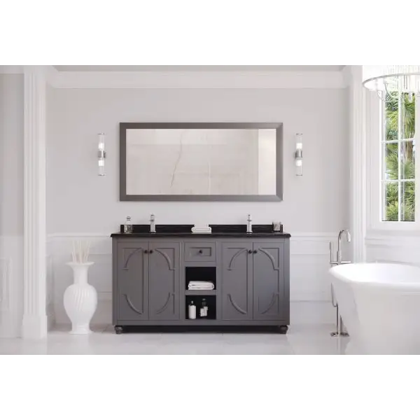 Odyssey 60 Maple Grey Double Sink Bathroom Vanity with Black