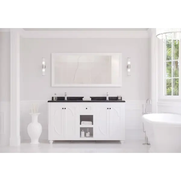 Odyssey 60 White Double Sink Bathroom Vanity with Black Wood