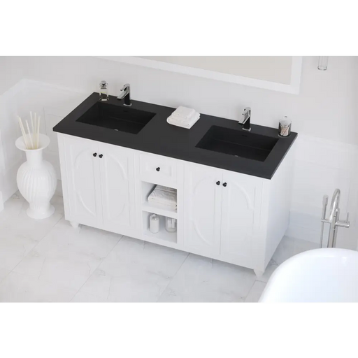 Odyssey 60 White Double Sink Bathroom Vanity with Matte 