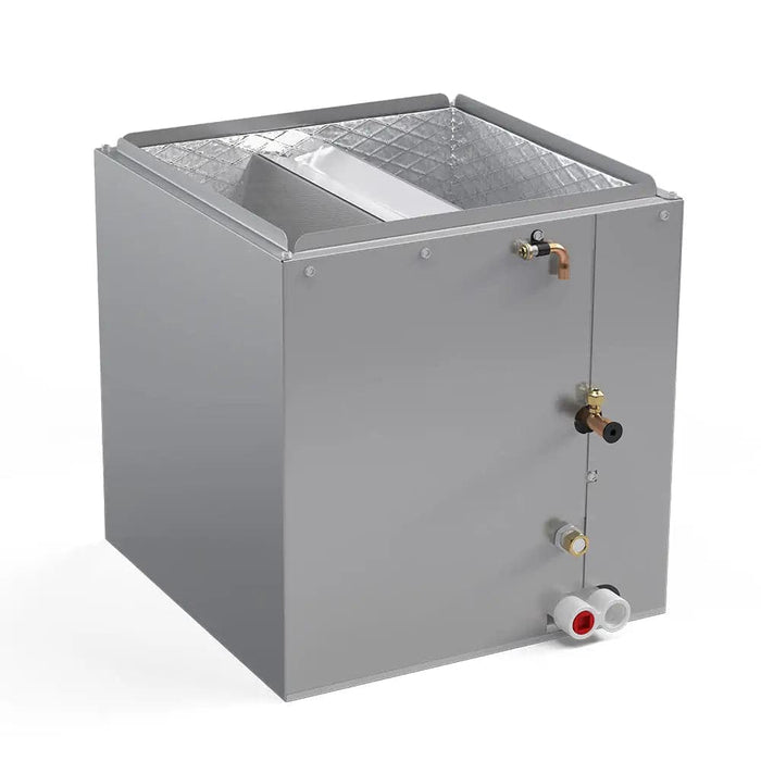 This is a brand new 5-ton, R410A refrigerant, Upflow cased Evaporator Coil. This efficient and durable coil is the solution for heat pumps and air conditioners for fast, flexible application. This Signature Series coil, when appropriately paired with a MRCOOL Signature Series condenser and gas furnace or modular blower, can achieve efficiency ratings of up to 16 SEER.