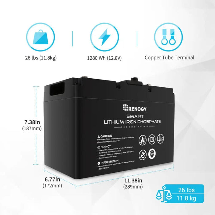 12V 100Ah Smart Lithium Iron Phosphate Battery - Lithium