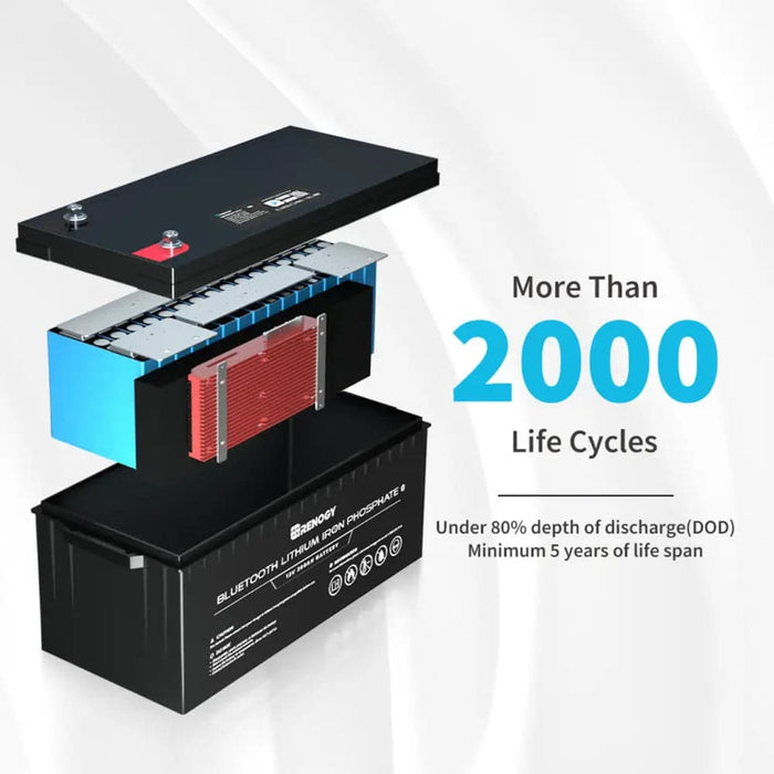 12V 200Ah Lithium Iron Phosphate Battery w/ Bluetooth -