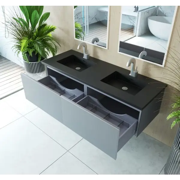 Vitri 60 Fossil Grey Double Sink Bathroom Vanity with VIVA 