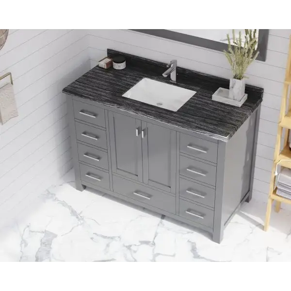 Wilson 48 Grey Bathroom Vanity with Black Wood Marble 