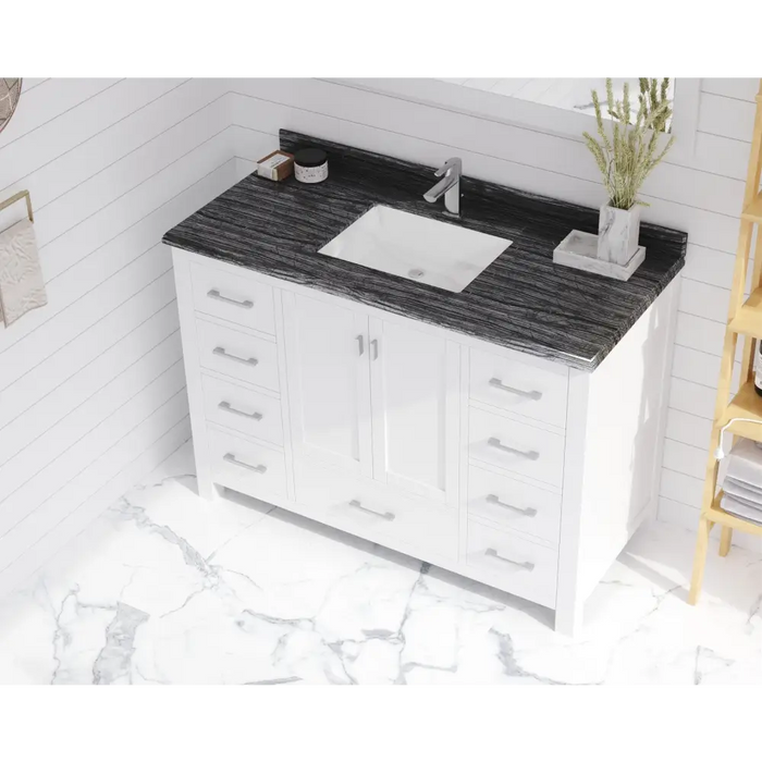 Wilson 48 White Bathroom Vanity with Black Wood Marble 