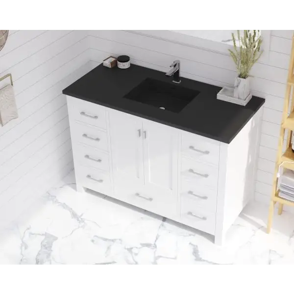 Wilson 48 White Bathroom Vanity with Matte Black VIVA Stone 