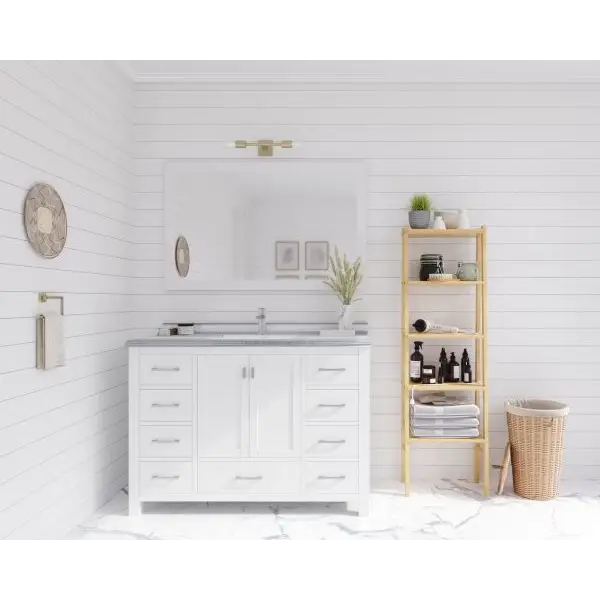 Wilson 48 White Bathroom Vanity with White Stripes Marble 