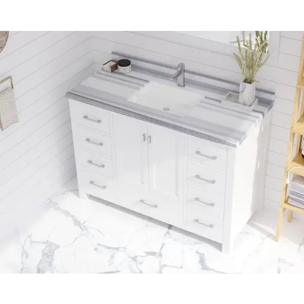 Wilson 48 White Bathroom Vanity with White Stripes Marble 
