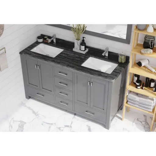 Wilson 60 Grey Double Sink Bathroom Vanity with Black Wood 