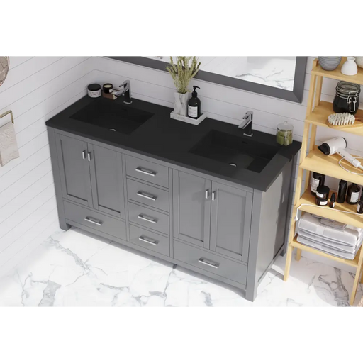 Wilson 60 Grey Double Sink Bathroom Vanity with Matte Black 