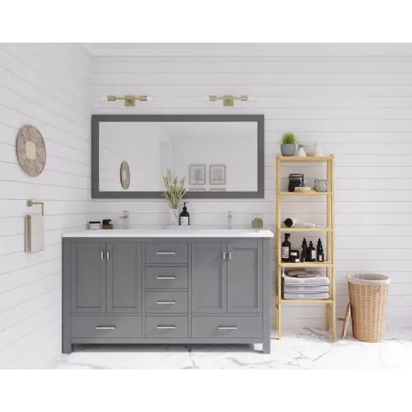 Wilson 60 Grey Double Sink Bathroom Vanity with Matte White 