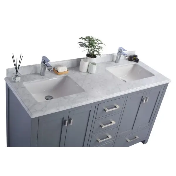 Wilson 60 Grey Double Sink Bathroom Vanity with White 