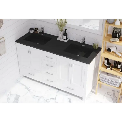 Wilson 60 White Double Sink Bathroom Vanity with Matte Black