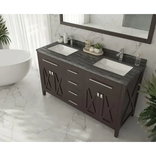 Wimbledon 60 Brown Double Sink Bathroom Vanity with Black