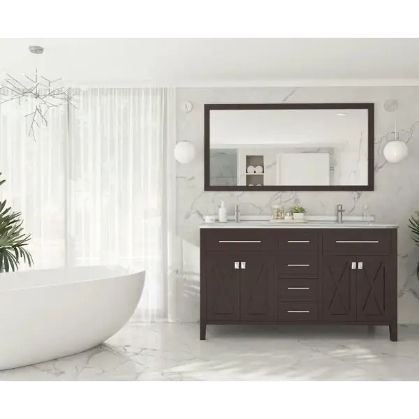 Wimbledon 60 Brown Double Sink Bathroom Vanity with White