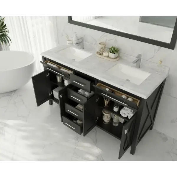 Wimbledon 60 Espresso Double Sink Bathroom Vanity with White
