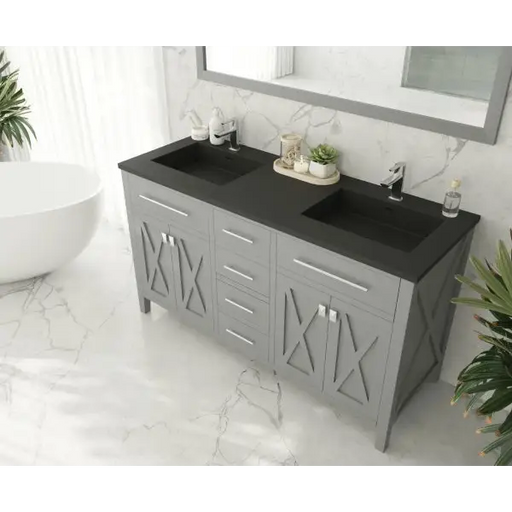 Wimbledon 60 Grey Double Sink Bathroom Vanity with Matte