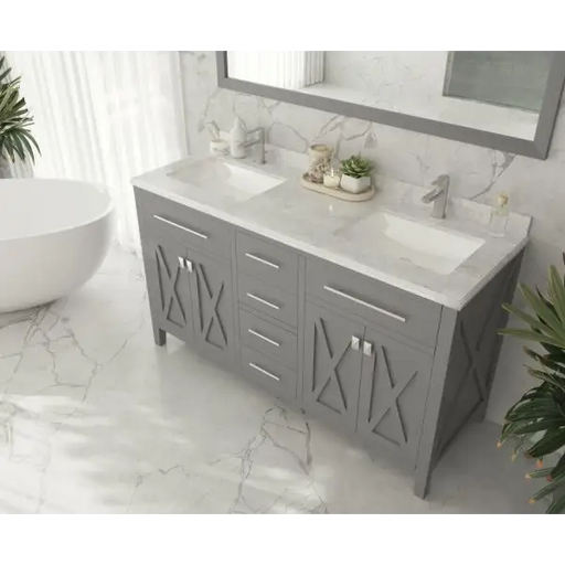 Wimbledon 60 Grey Double Sink Bathroom Vanity with White 