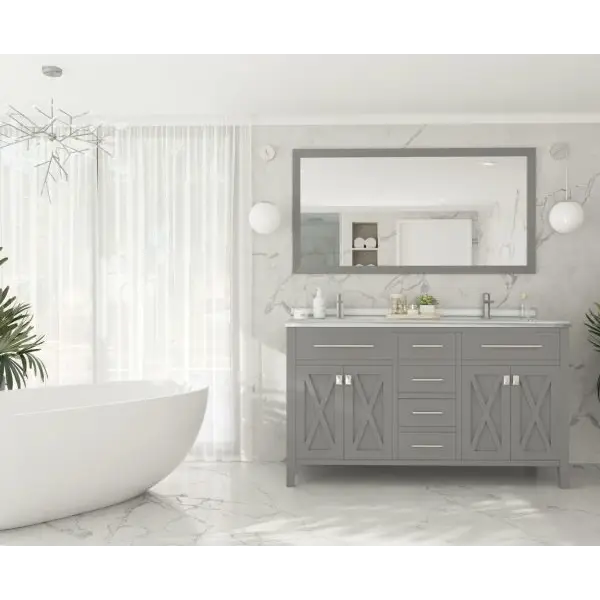 Wimbledon 60 Grey Double Sink Bathroom Vanity with White