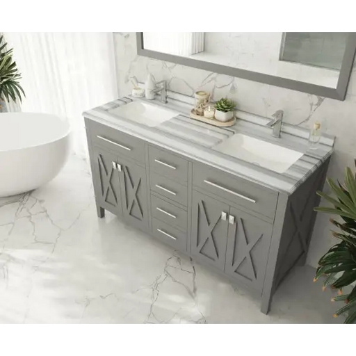 Wimbledon 60 White Double Sink Bathroom Vanity with Black