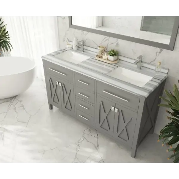 Wimbledon 60 White Double Sink Bathroom Vanity with Black