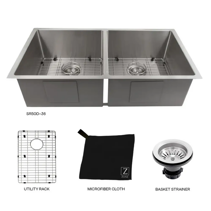 36 Anton Undermount Double Bowl Kitchen Sink with Bottom