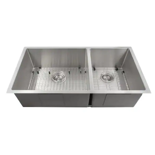36 Chamonix Undermount Double Bowl Kitchen Sink with Bottom