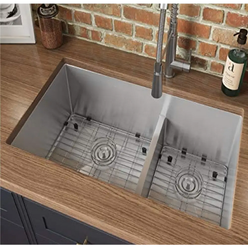 36 Chamonix Undermount Double Bowl Kitchen Sink with Bottom