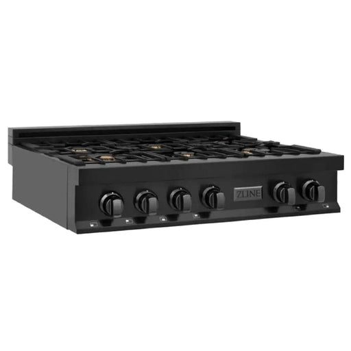 36 Porcelain Gas Stovetop in Black Stainless Steel with 6