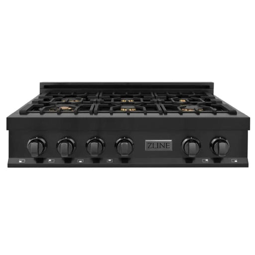 36 Porcelain Gas Stovetop in Black Stainless Steel with 6