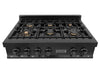 36 Porcelain Gas Stovetop in Black Stainless Steel with 6